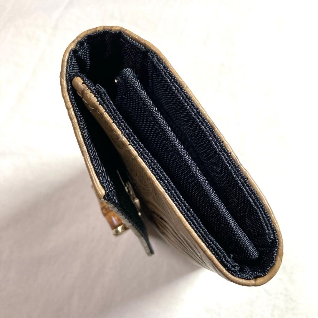 ベージュボタニカル 型押しレザー 蛇腹 ミニ財布 ベージュボタニカル 型押しレザー 蛇腹 ミニ財布