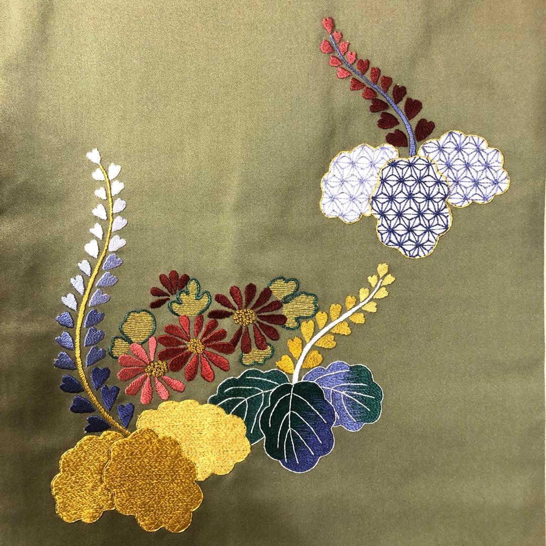 【美品　長尺】塩瀬　刺繍　名古屋帯　桐　菊　帯丈376cm 帯幅31cm