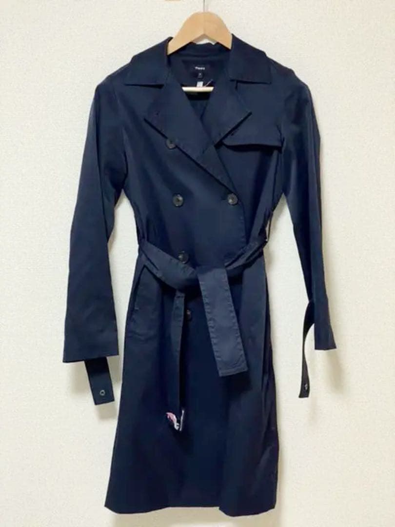 セオリー レディース トレンチコート ネイビー ベルト付き 美品