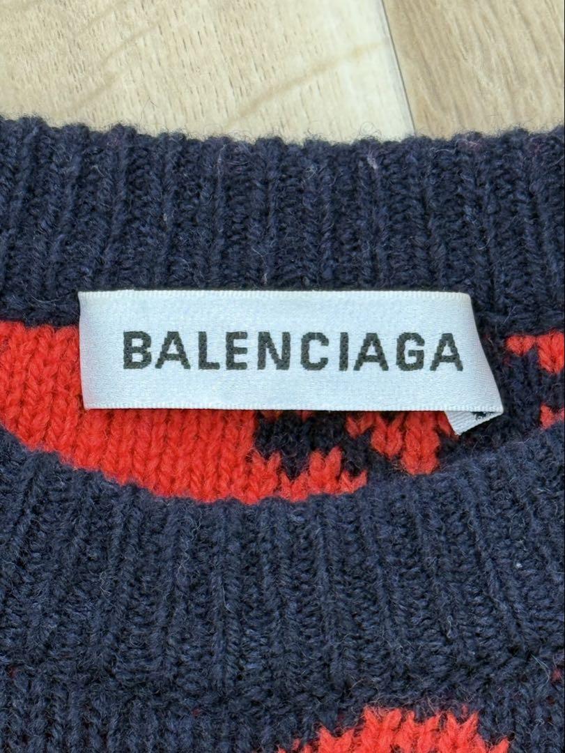 BALENCIAGA ロゴニットセーター ネイビー/レッド