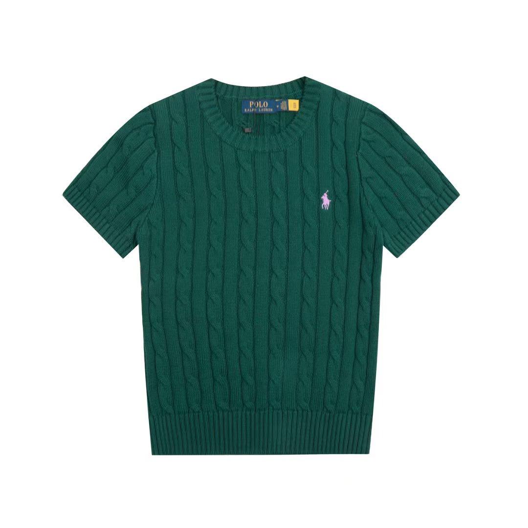 新品/Mサイズ】ラルフロ-レン 半袖 クル-ネック ケ-プルニット 濃い緑色です