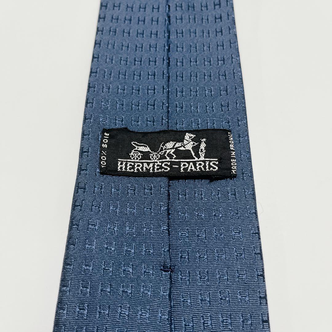 美品 エルメス ネクタイ ハイブランド H柄 ファソネ 光沢 ジャガード 希少
