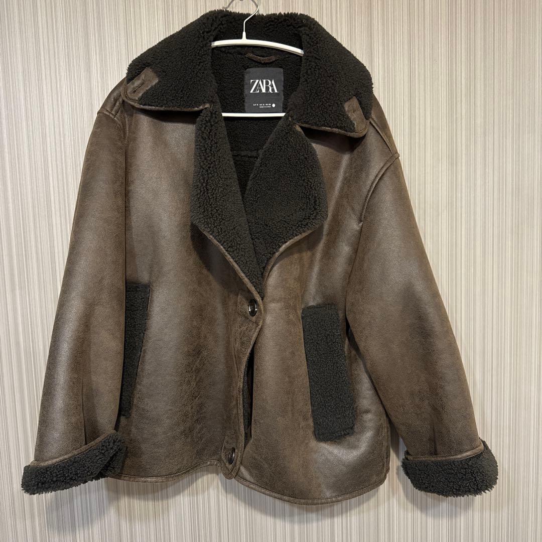 ザラ ZARA ダブルフェイスジャケット ブラウン ボア ムートン