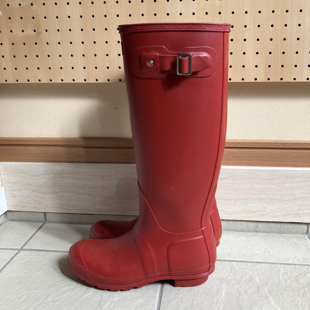 殺助さま専用　美品 HUNTER レッド 長靴 バックル付き ⚛️♥専用♥⚛️ HUNTER ハンターレインブーツ 赤 サイド