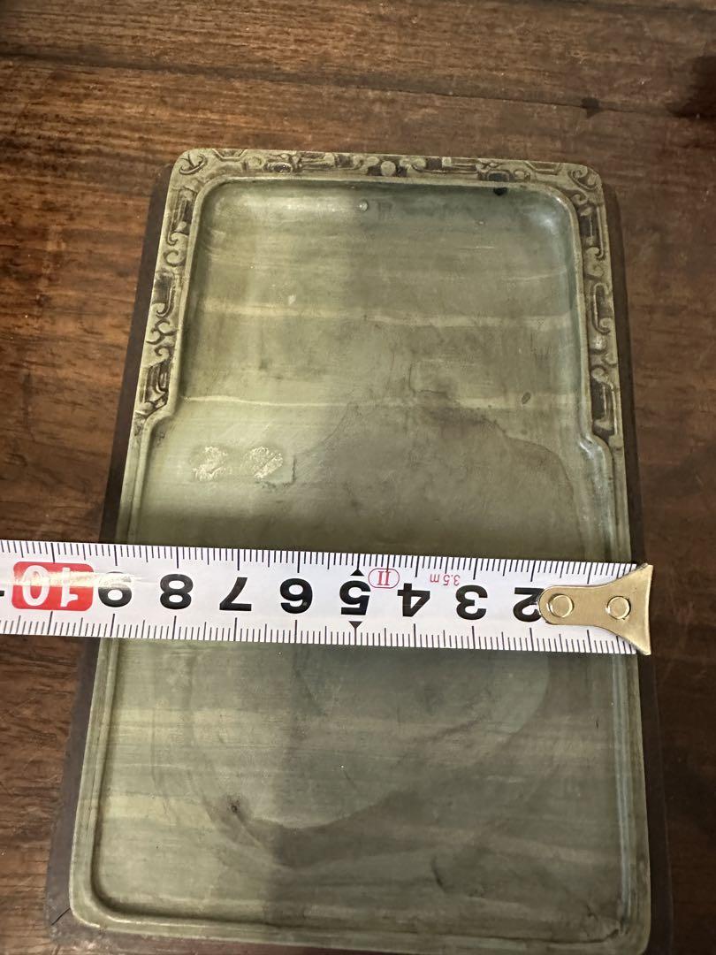 中国硯　唐硯　緑硯　書道　文房具　古美術唐木蓋