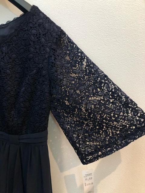 新品☆LL紺系♪レース上品アシメデザインワンピース♪結婚式☆b428