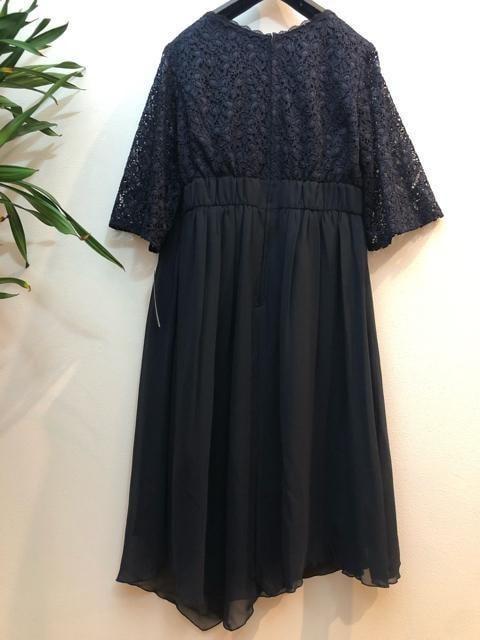 新品☆LL紺系♪レース上品アシメデザインワンピース♪結婚式☆b428