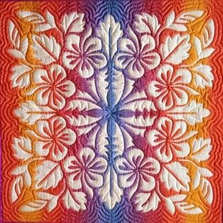 ハワイアンキルト　ハイビスカス柄リバースアップリケ　1M角しつけ済みキット