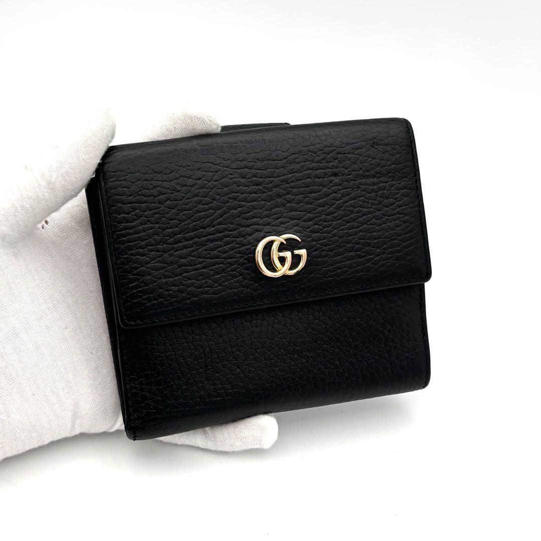 ☆美品☆グッチ 二つ折り財布 GGマーモント レザー メンズ Wホック