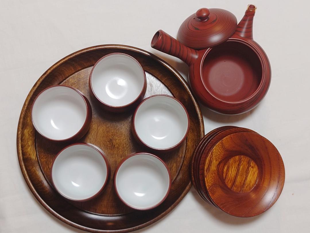 常滑焼湯呑急須セット[お盆・茶托（ちゃたく）付き]