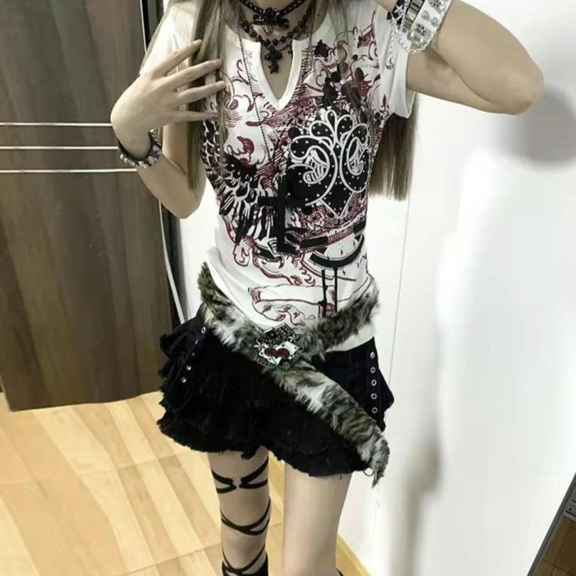 お兄系 平成ギャル グランジ マクブリング ゴスパンク チェーン付きタンクトップ y2k 姫ギャル 平成ギャル グランジ Vネック ピタT チビT 白 M お