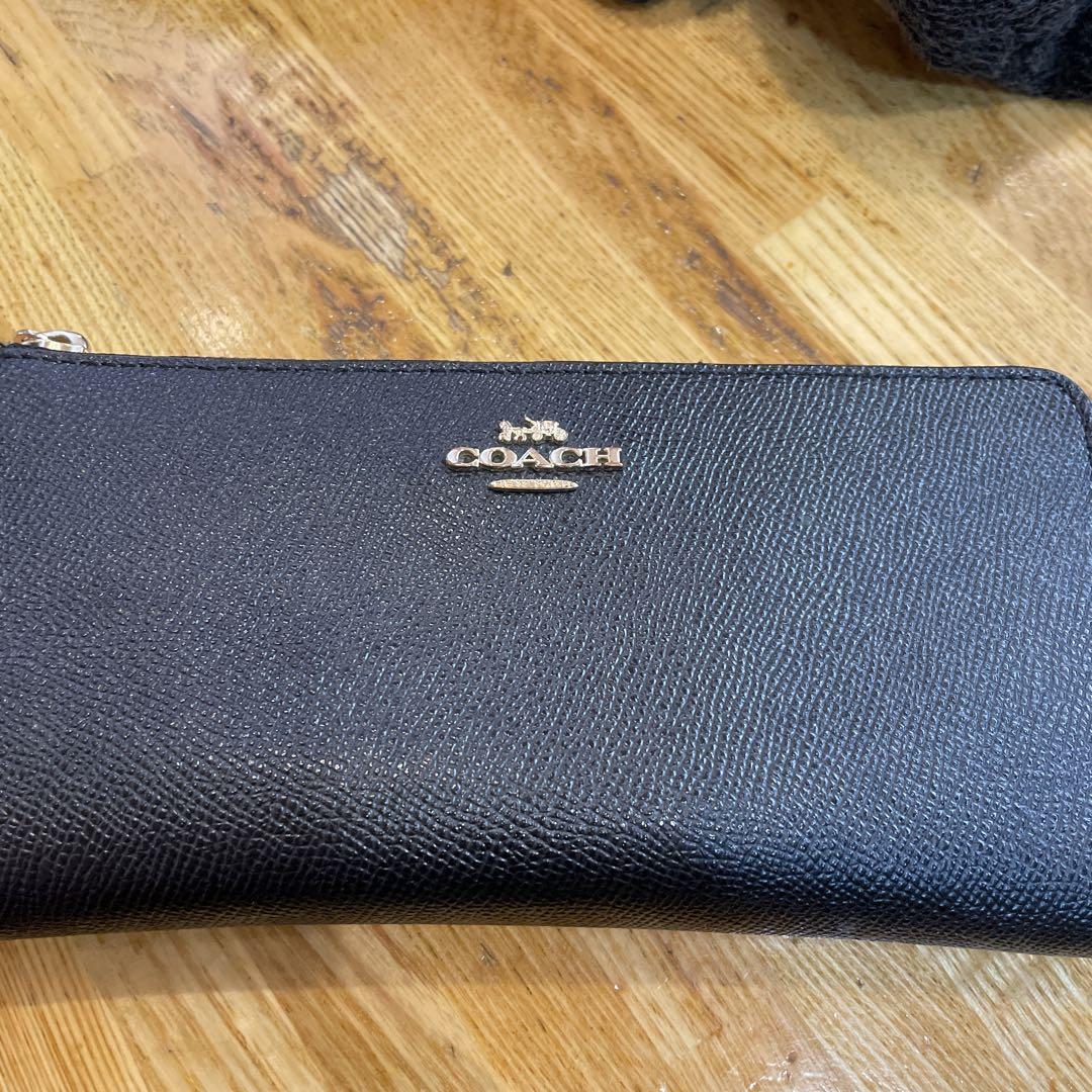 COACH ブラックレザー長財布 コーチ 長財布 財布 レディース スリム ブラック&ゴールド 73738