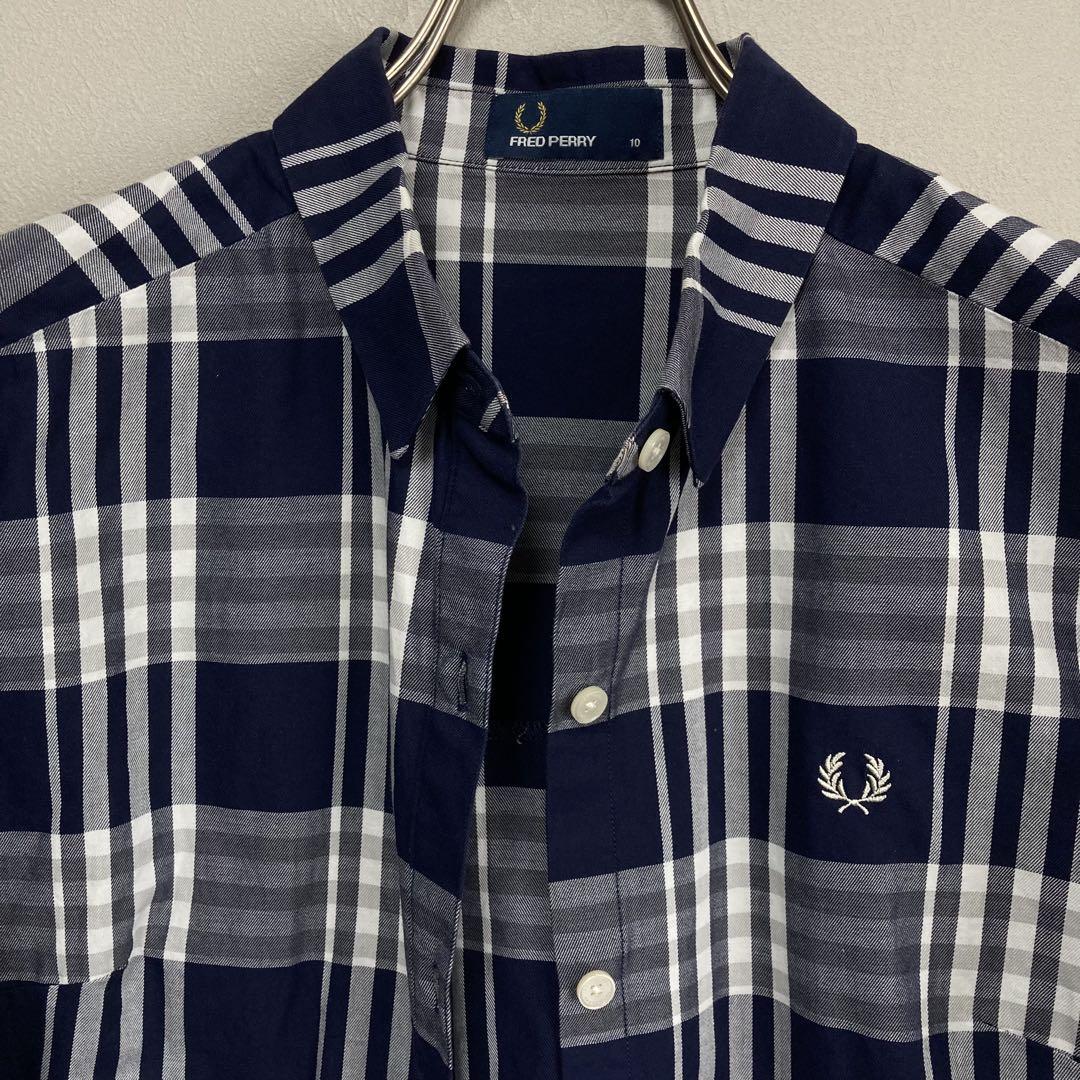 FRED PERRY フレッドペリー チェックシャツ サイズ10 青 ブルーM