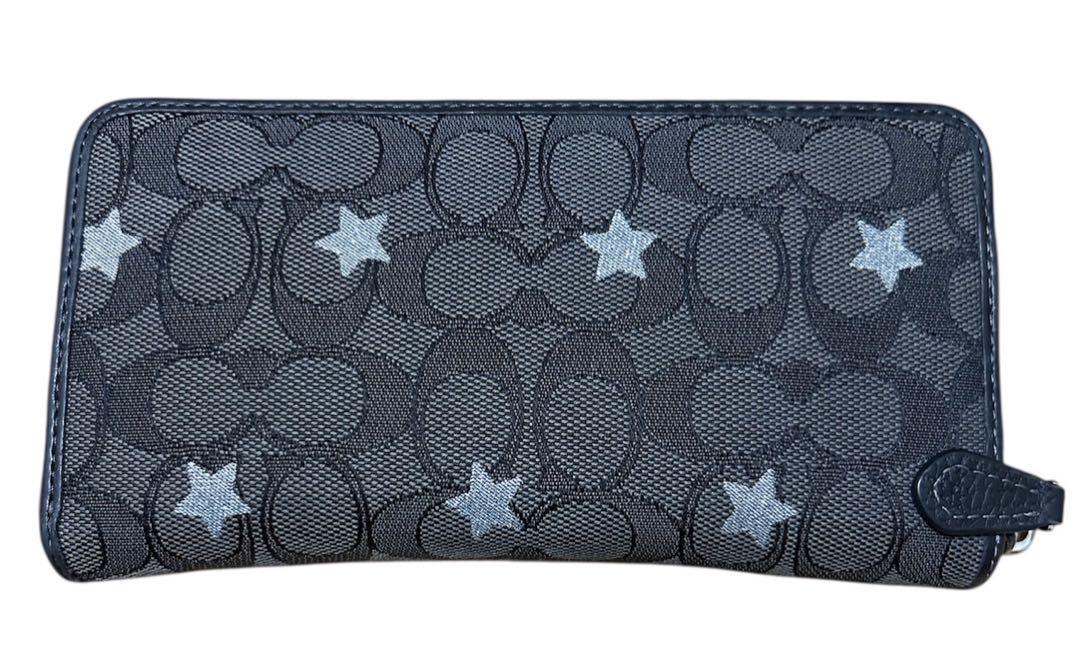 コーチ COACH 長財布 スター 星柄 ラメ総柄 ブラック