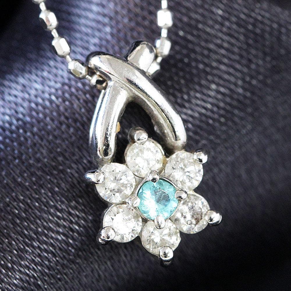 安価 可愛い 希少石 パライバトルマリン ダイヤ K18 wg フラワー