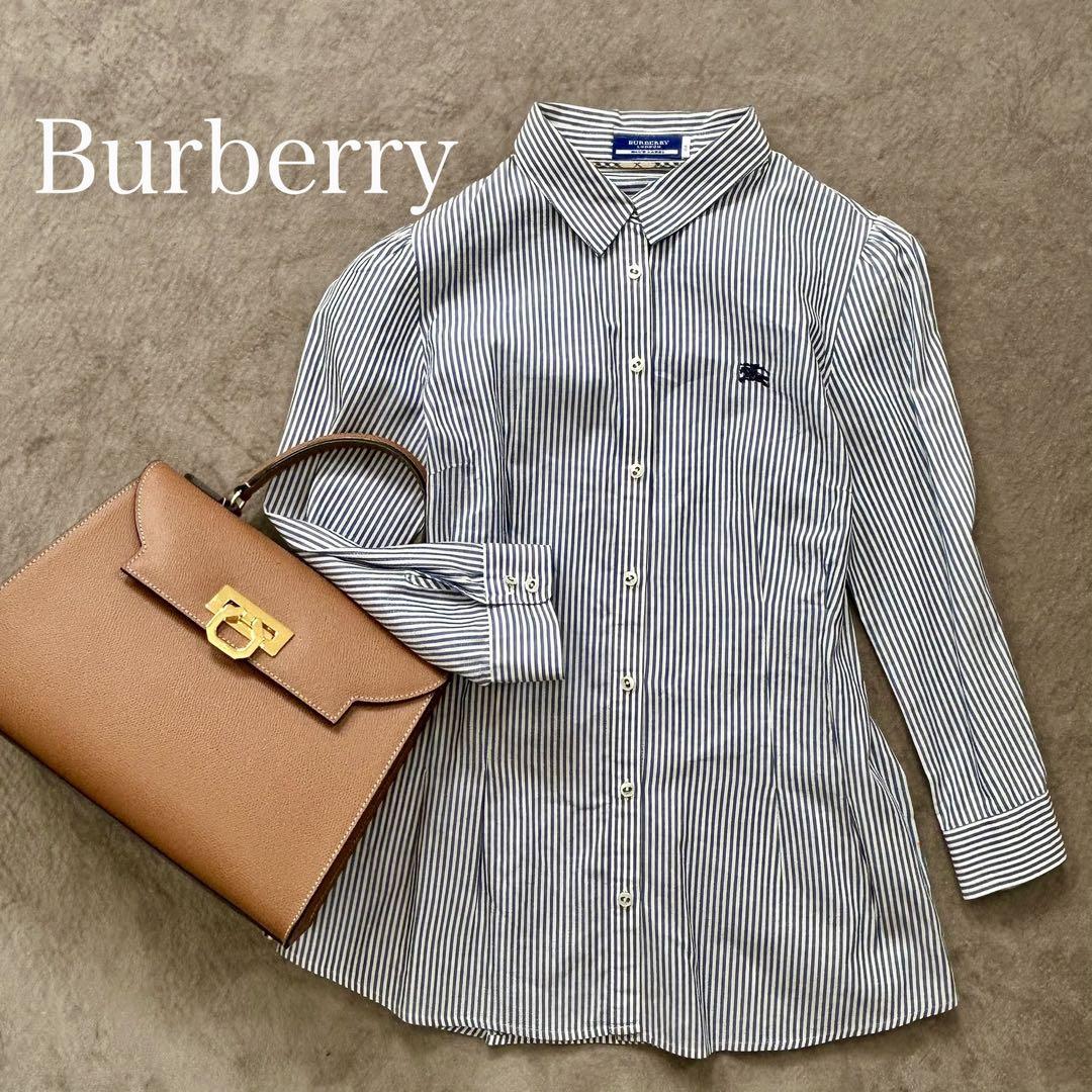 Burberry 7分袖　ストライプシャツ　ペプラム　パフスリーブ　ポニー刺繍 5,984円