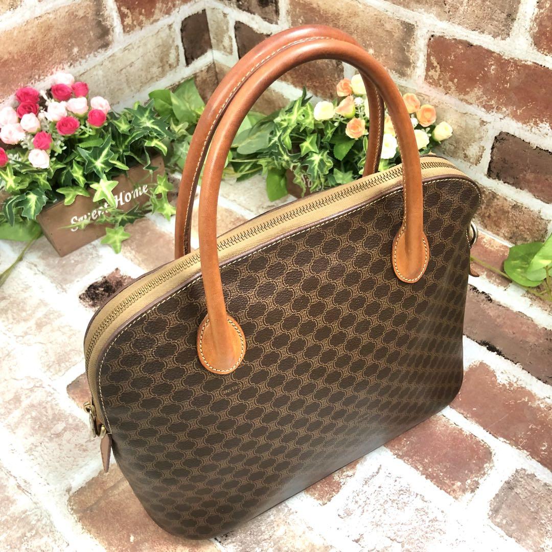 美品✨CELINE セリーヌ　マカダム柄　ハンドバッグ　手提げ　ブラウン系