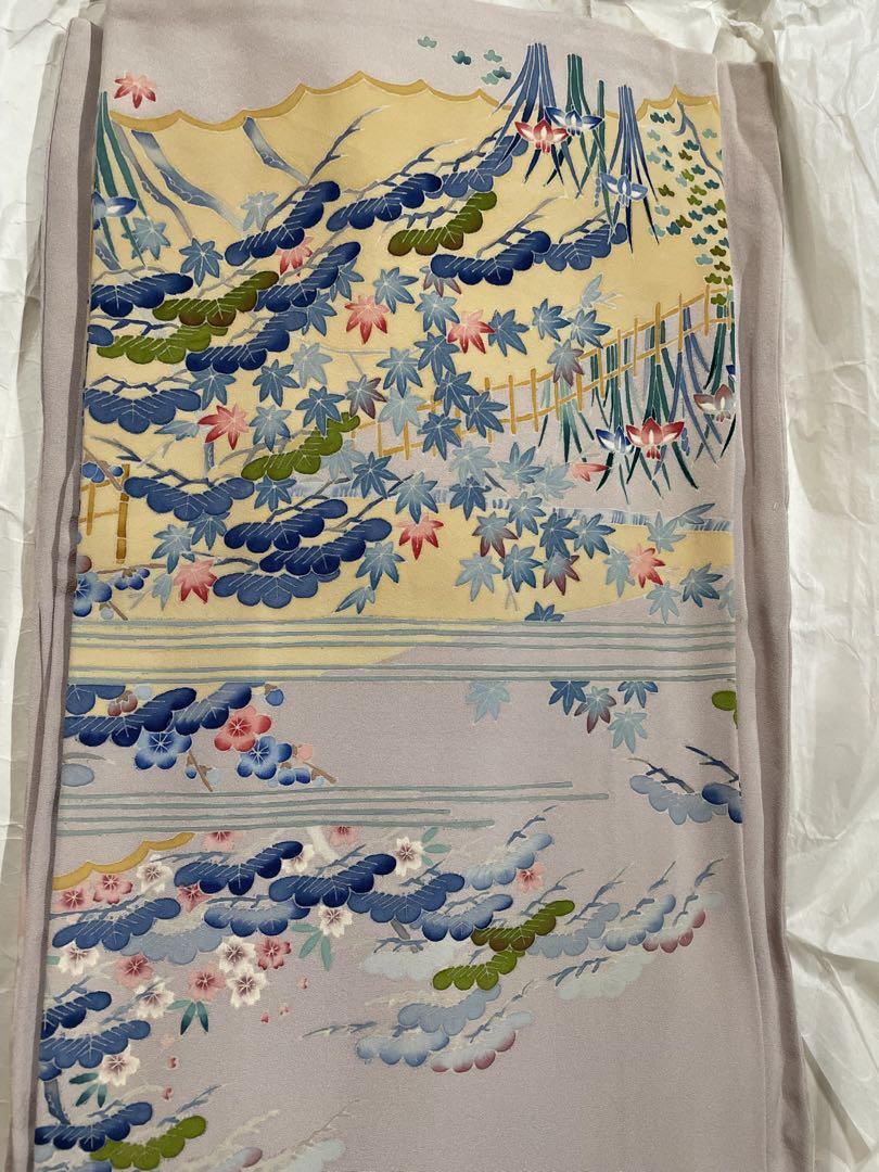 薄紫色 訪問着 自然風景刺繍　着物　さが美