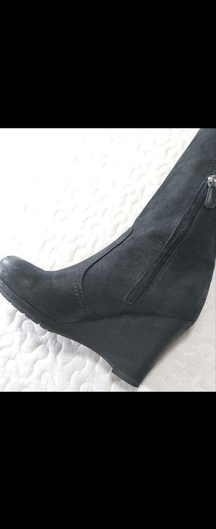 PRADA　ロングブーツ　レザー　ウェッジソール　黒　ロゴプレート