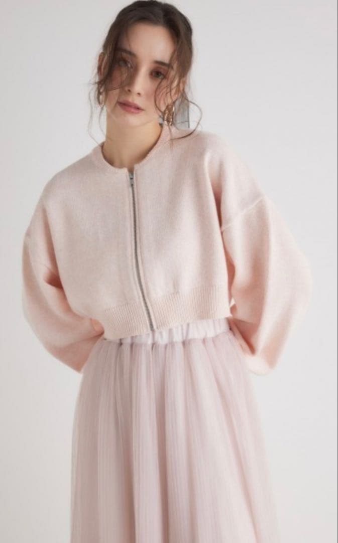 【美品】rienda リエンダ フロントジップショートニットブルゾン