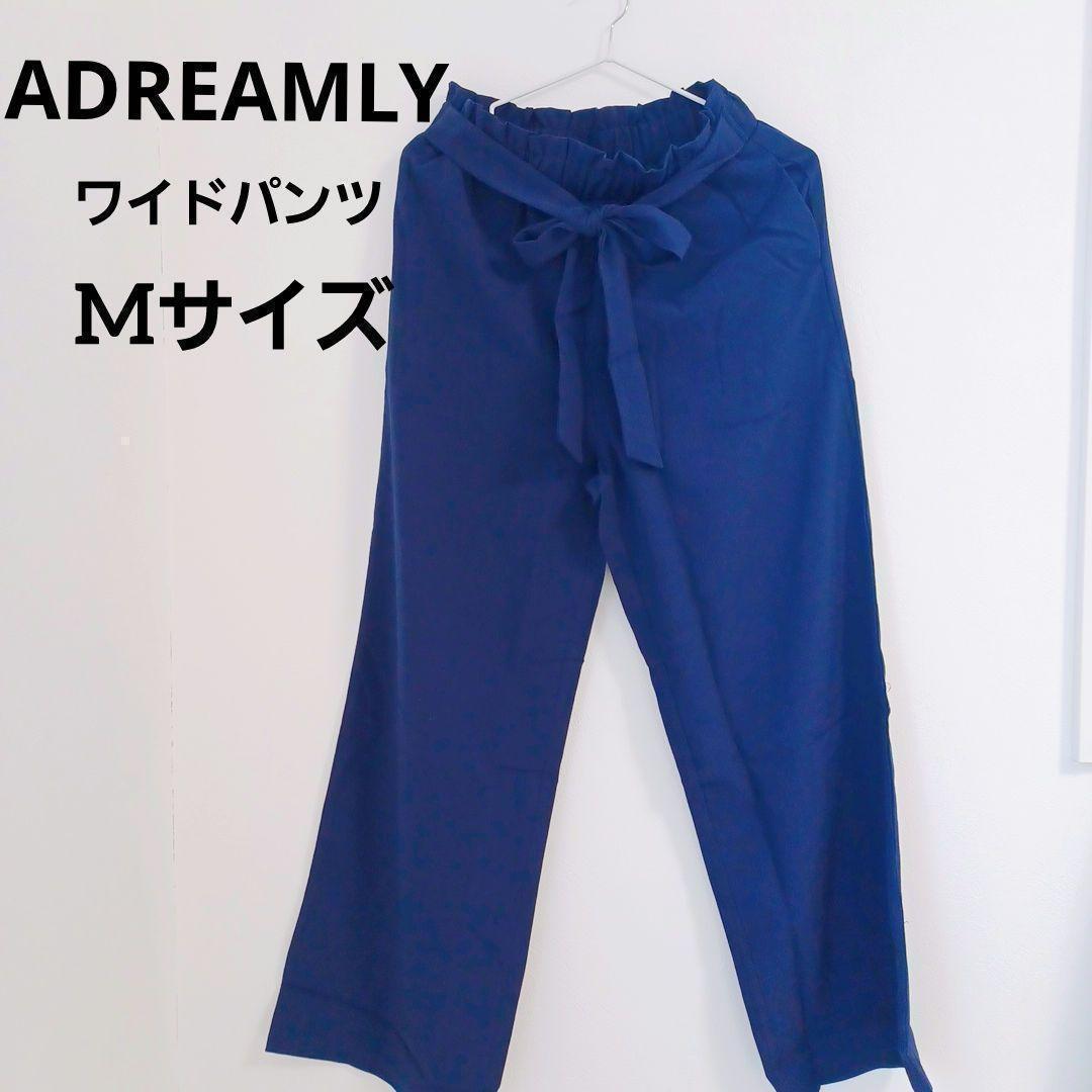 ★ ワイドパンツ レディース リボン ネイビー M ズボン 涼しい 綺麗 仕事