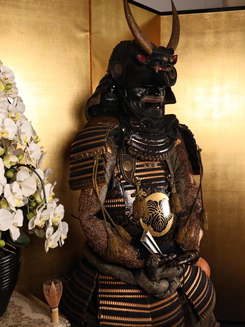 BY07 甲冑 具足 石持地抜蔦家紋家紋唐草胴 獅子噛み前立 鎧櫃付き 兜 武具 BY07 甲冑 具足 石持地抜蔦家紋家紋唐草胴 獅子噛み前立 鎧櫃付き 兜 武具