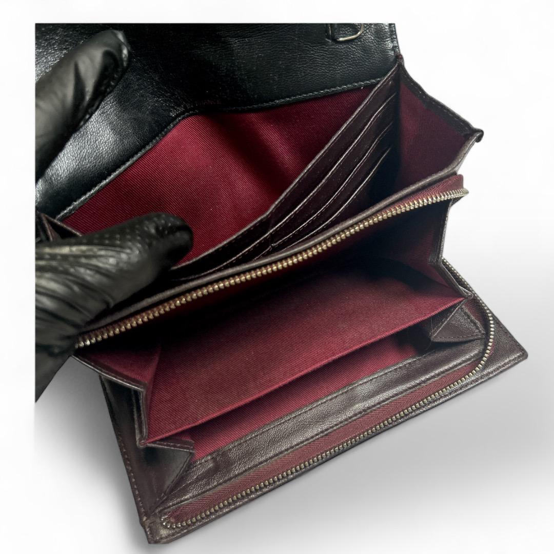 美品 CHANEL キルティング長財布 カメリア 黒×ボルドー