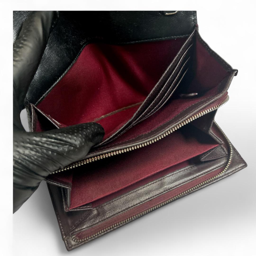 美品 CHANEL キルティング長財布 カメリア 黒×ボルドー