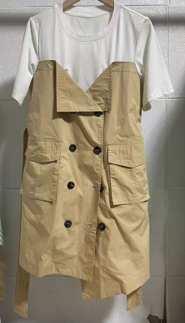 ベージュ/ホワイト ダブルブレストコート