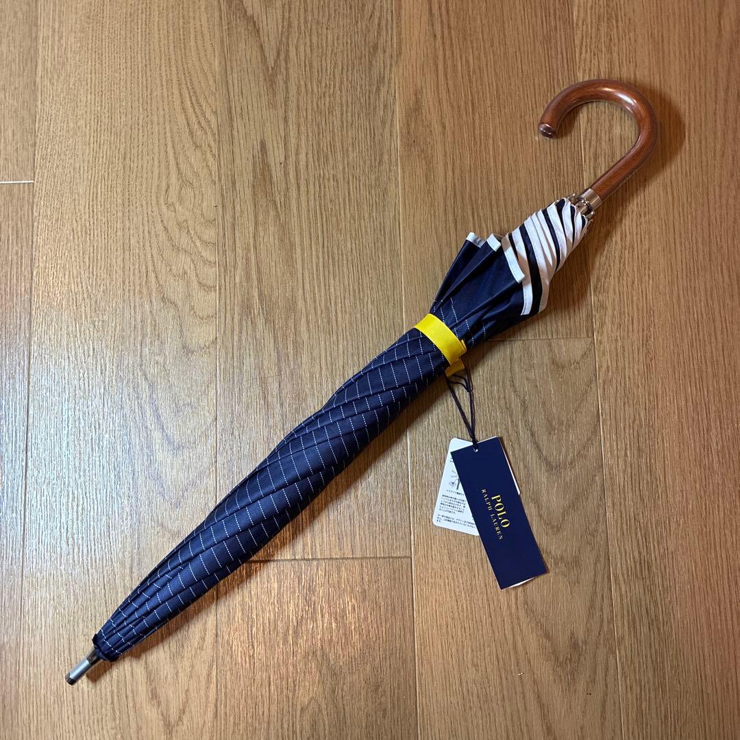 【未使用品】ポロラルフローレン ボーダー 晴雨兼用 ショート傘 日傘 ネイビー