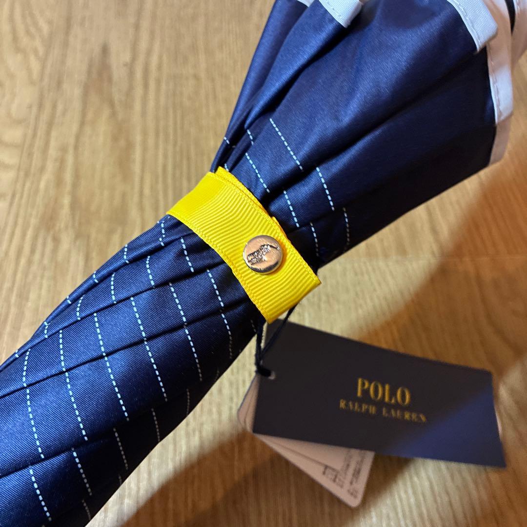 【未使用品】ポロラルフローレン ボーダー 晴雨兼用 ショート傘 日傘 ネイビー