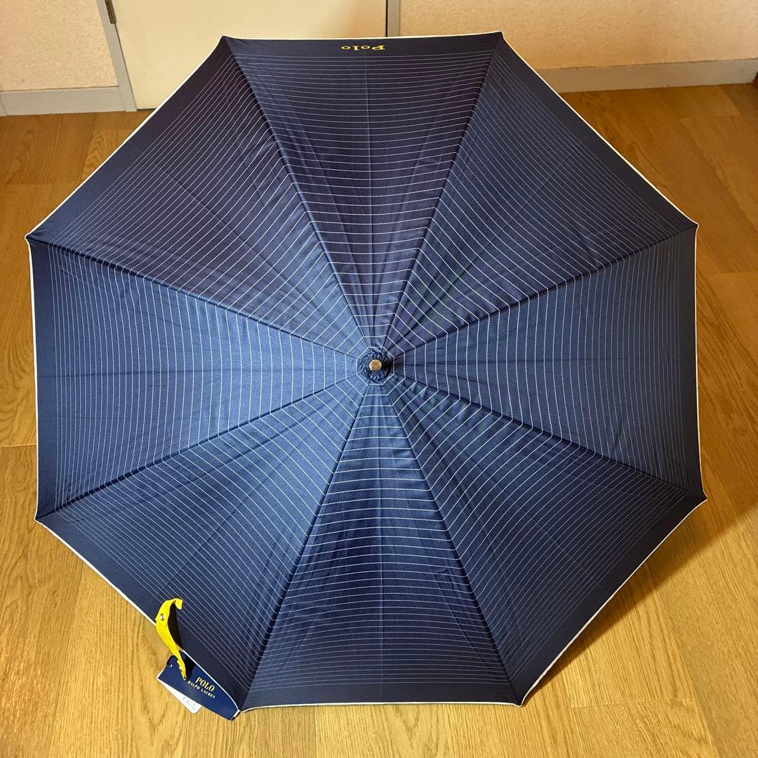 【未使用品】ポロラルフローレン ボーダー 晴雨兼用 ショート傘 日傘 ネイビー