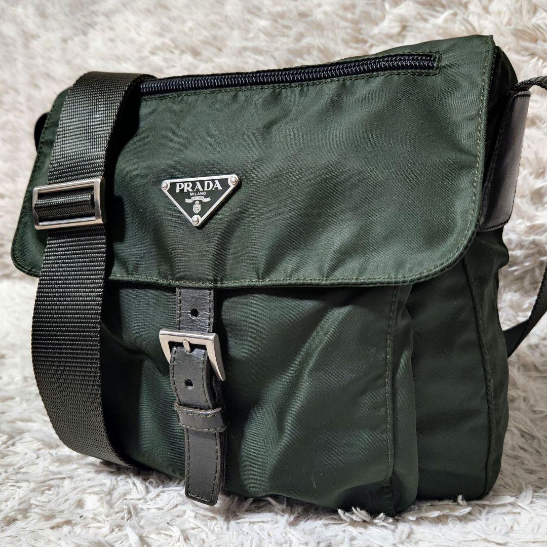 美品 PRADA テスートナイロン ベルト ショルダーバッグ B8994 カーキ