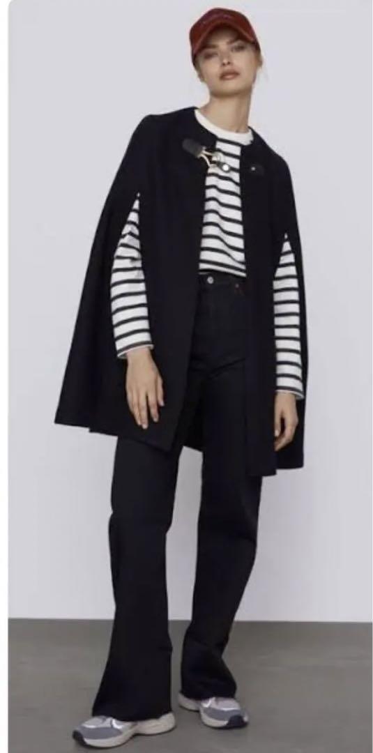 ZARA MANTECO バックル付きケープコート　ブラック ZARA バックル付きケープコート ポンチョ ケープコート MANTECO