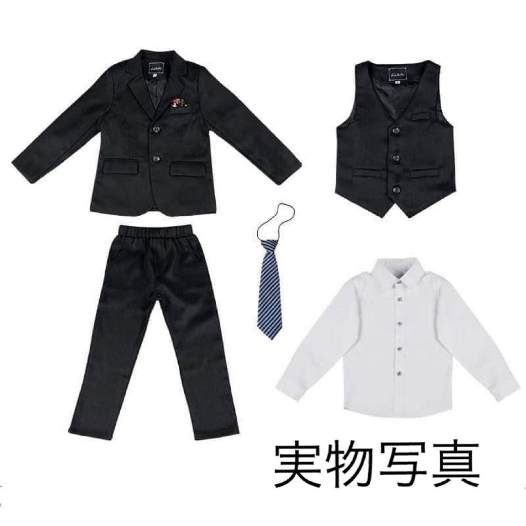 【7点SET】男の子 160 フォーマルスーツ ブラック 高品質 格好良いｏ