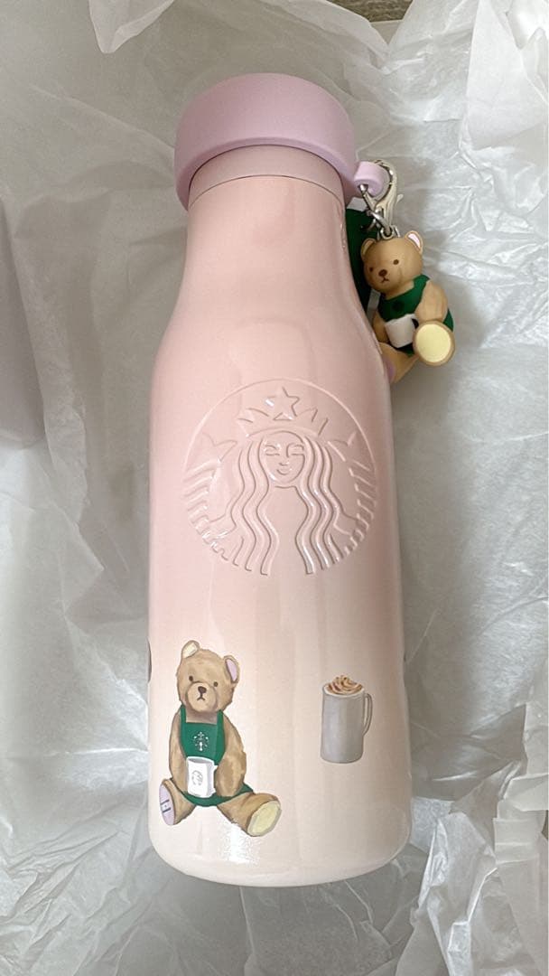 ジェラピケ スタバ ベアチャーム付きステンレスボトル ピンクStarbucks