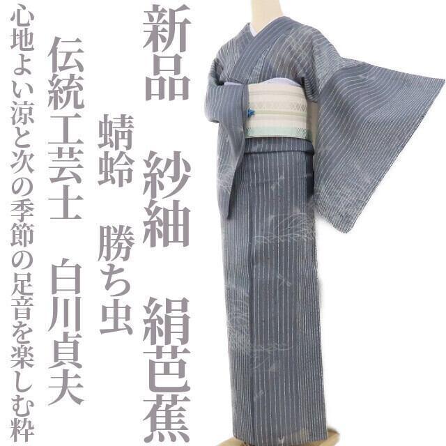 特価！ 新品 紗紬 伝統工芸士 白川貞夫 夏着物 仕付け糸付 絹芭蕉 1797 14,000円