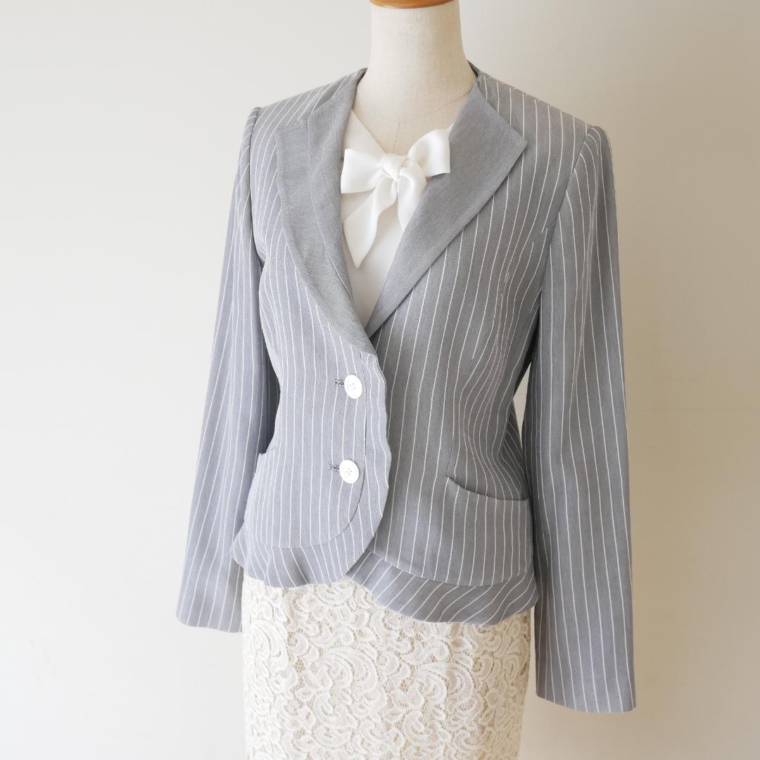 パンツと 春物 38 HANAE MORI フリル襟ジャケットライトグレー ハナエモリ rWux1-m73051854792 スカート