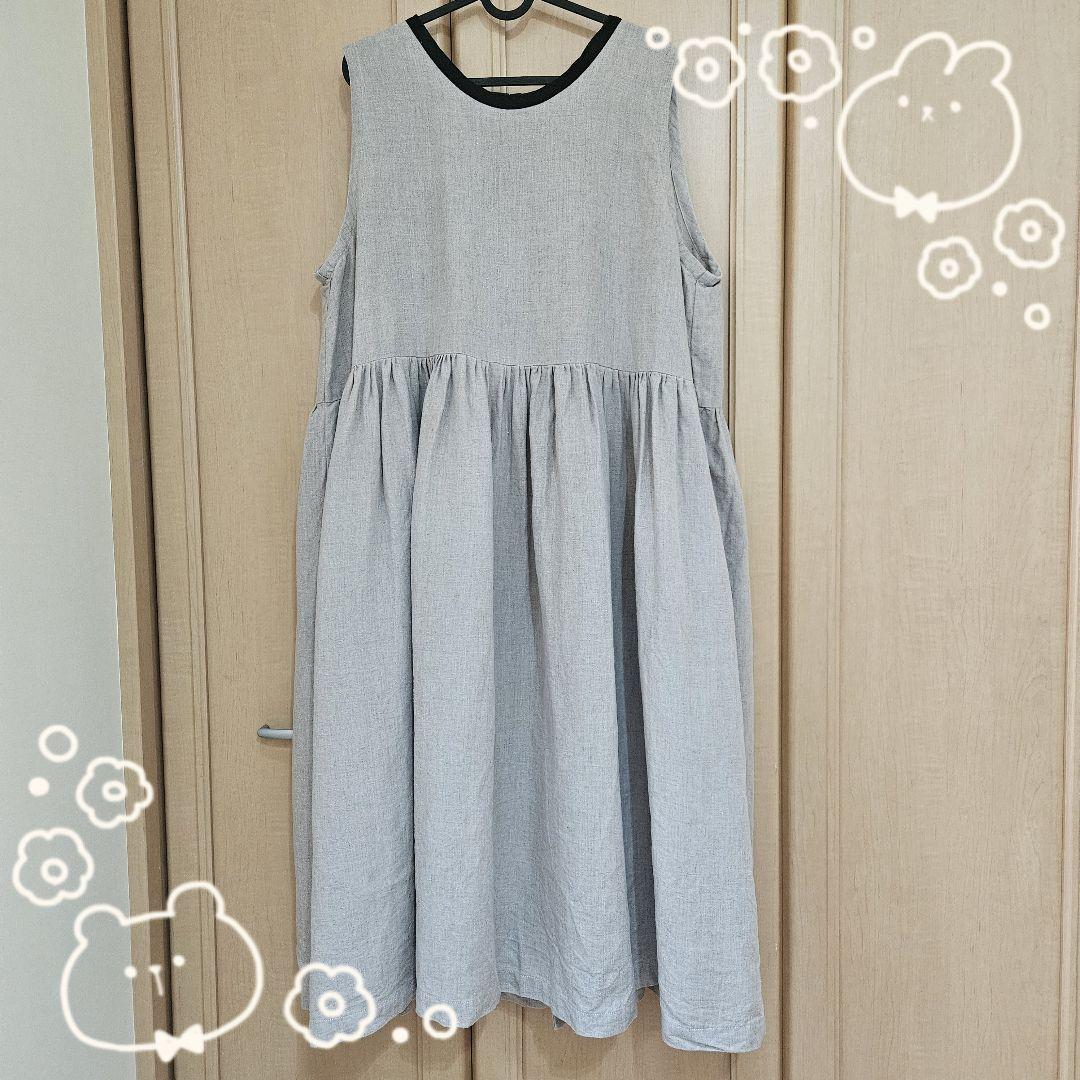 作家 さん エプロン ワンピース コットンリネン ハンドメイド