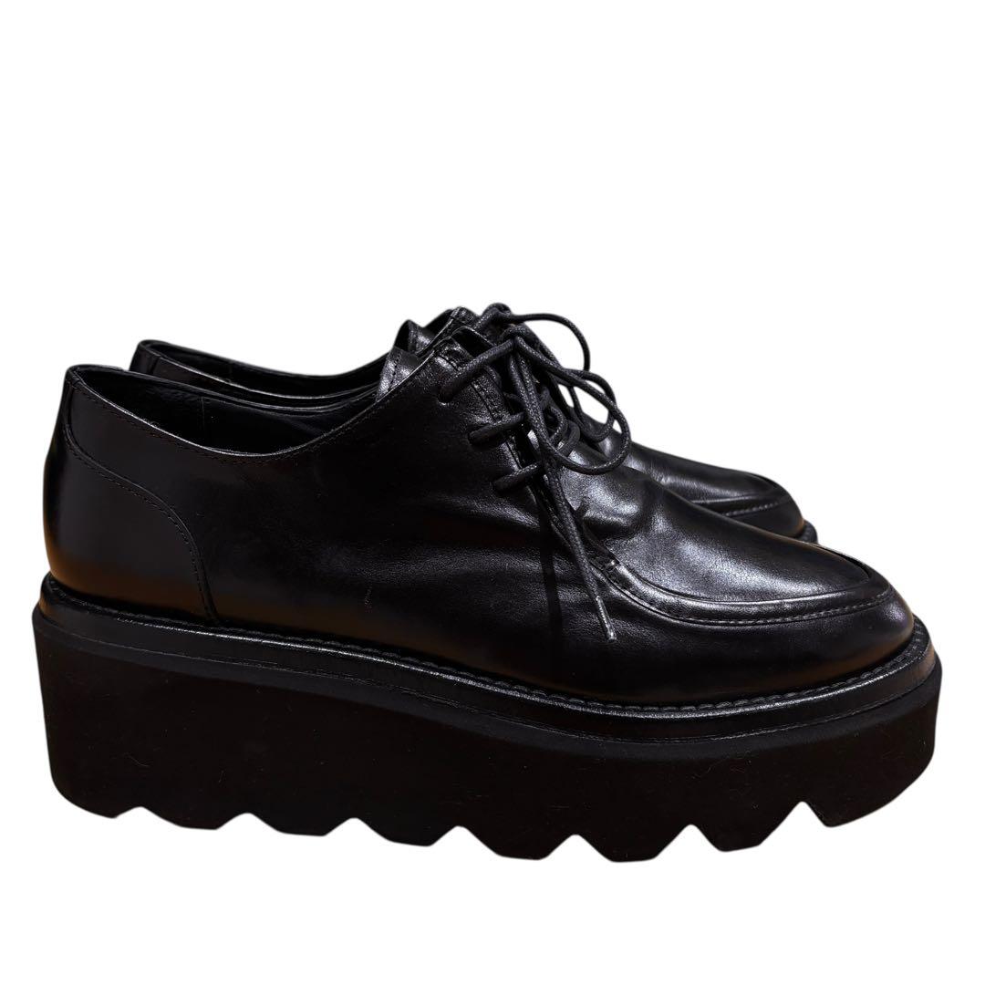 来店をご期待! ♥ Homers 厚底レザーシューズ 黒 24.5 韓国風 レディース24cm・Homers 送料無料!