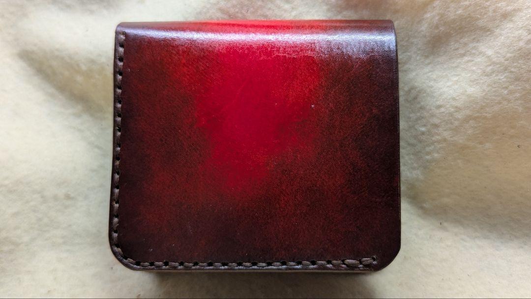 赤のグラデーション染め ハーフウォレット ラウンドファスナー ハンドメイド