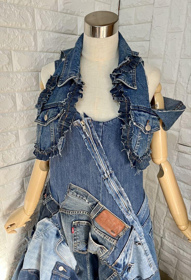 牛です。リメイクデニム　ボレロ付きワンピ