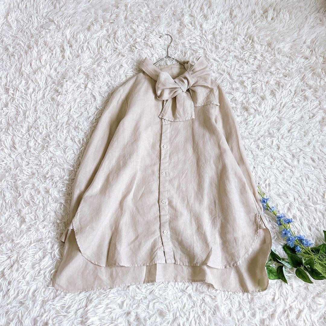 選ぶなら 美品⁂ネストローブ⁂ノーカラーブラウス ボウタイ 2way 羽織 トップス