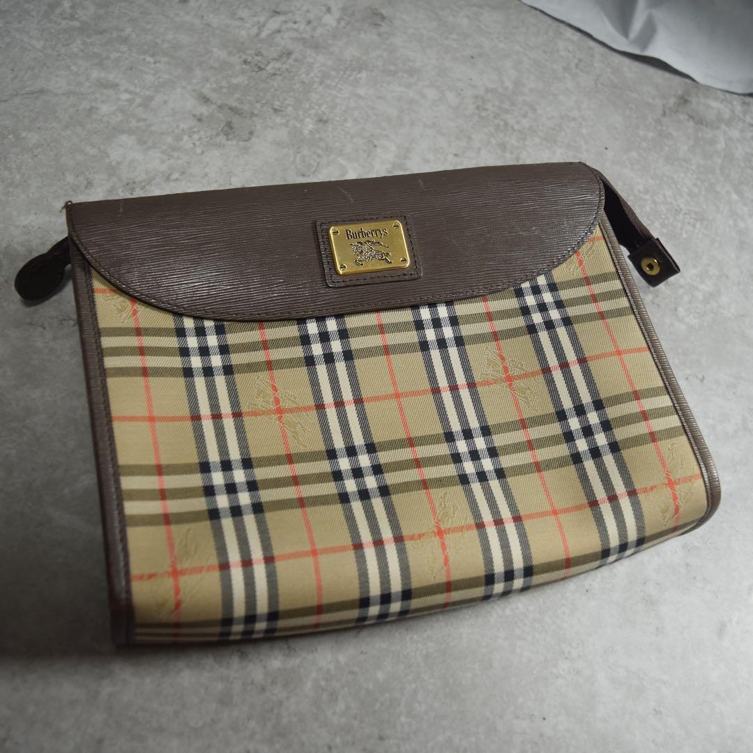 良品》Burberrys ノバチェック クラッチバッグ 金具プレートロゴ