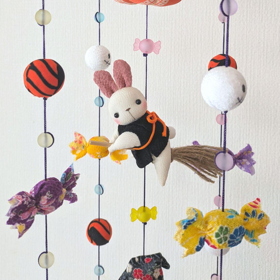 【 ハロウィンうさこの吊るし飾り 】ちりめん細工 輪飾り ジャック・オ・ランタン