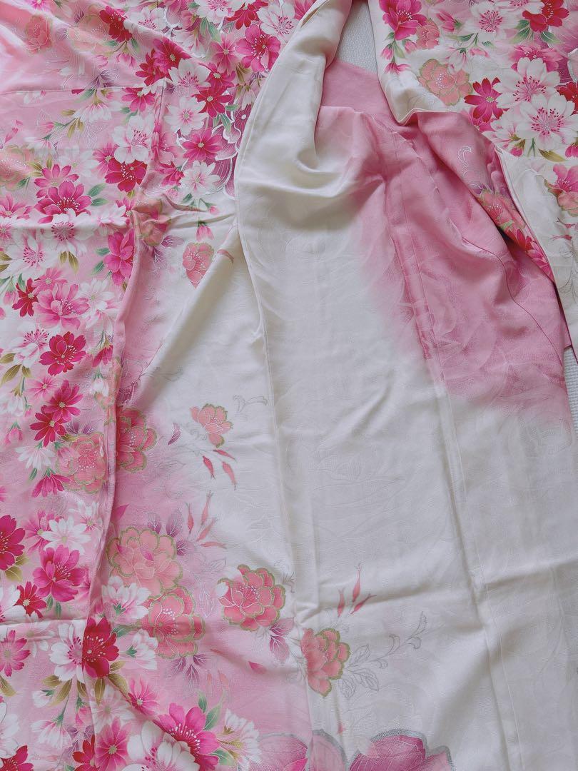 豪華振袖 森英恵・HANAE MORI 刺繍 桜舞花文 銀通し 正絹 身丈
