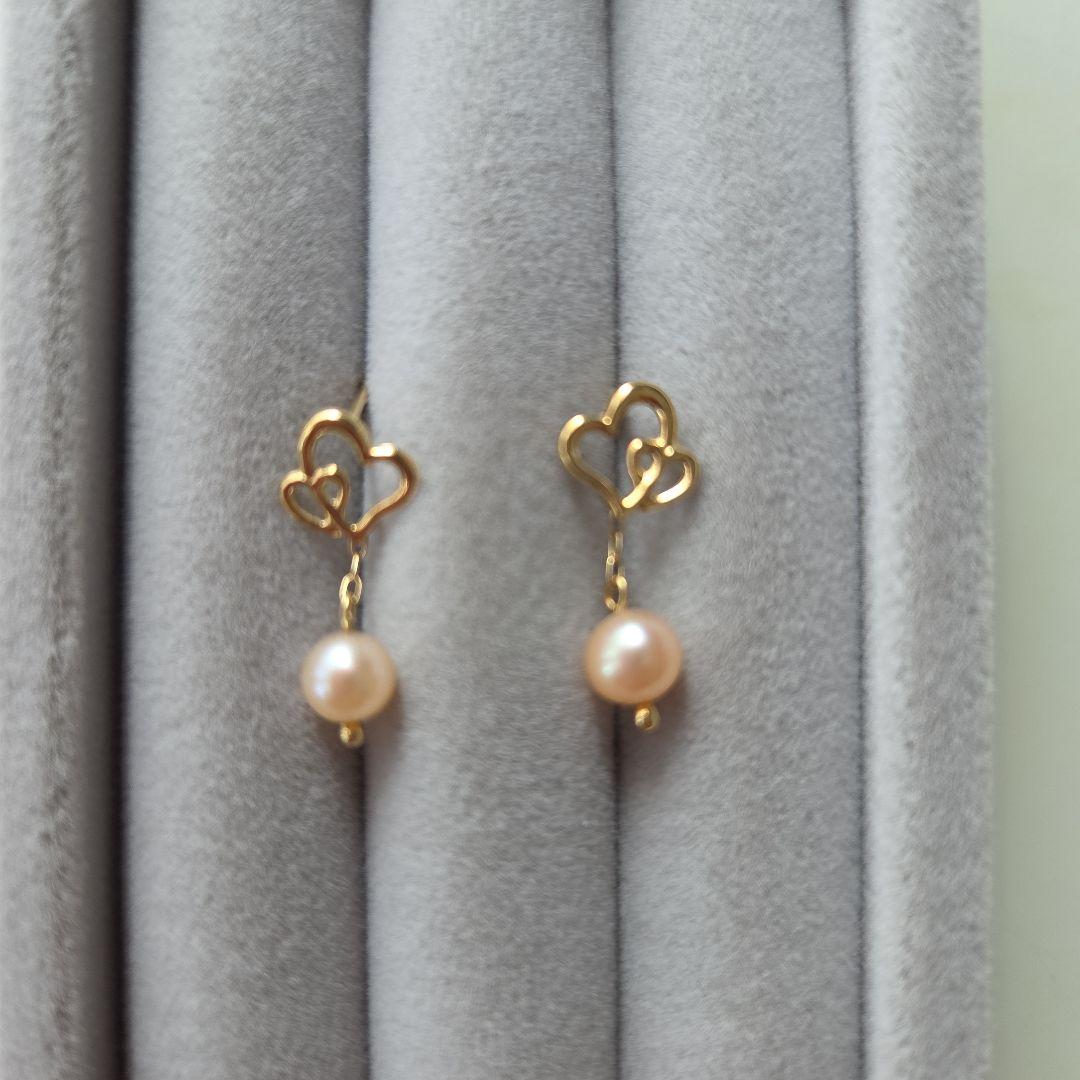 ベリテ　ハート型と淡水パールのピアス　k14