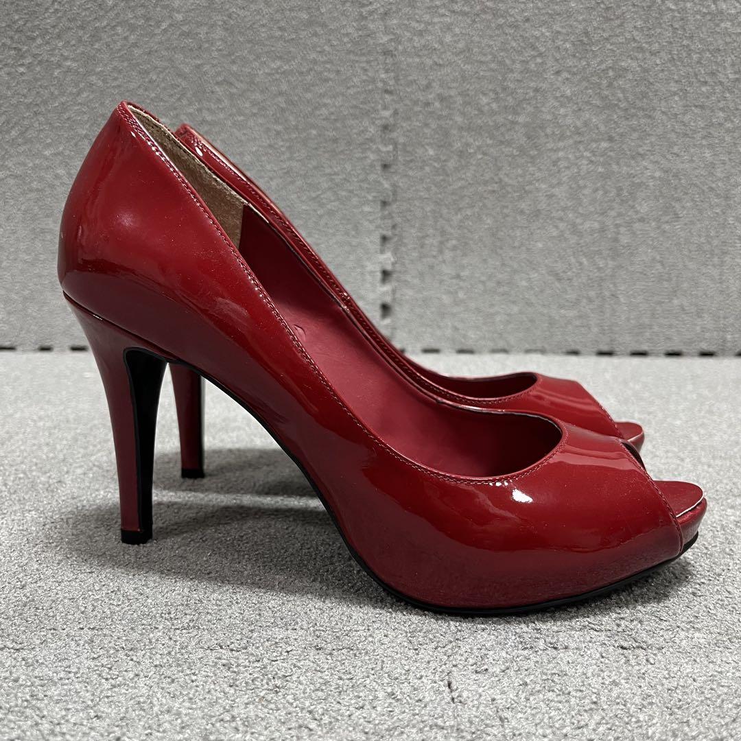 ダイアナ 赤エナメル ハイヒール パンプス オープントゥ 24.5cm