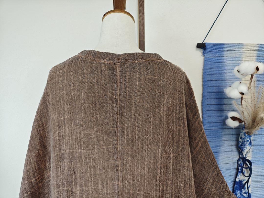 アンティーク調 手刺繍 ロングワンピース リネン 半袖 オーバーサイズ 画像8