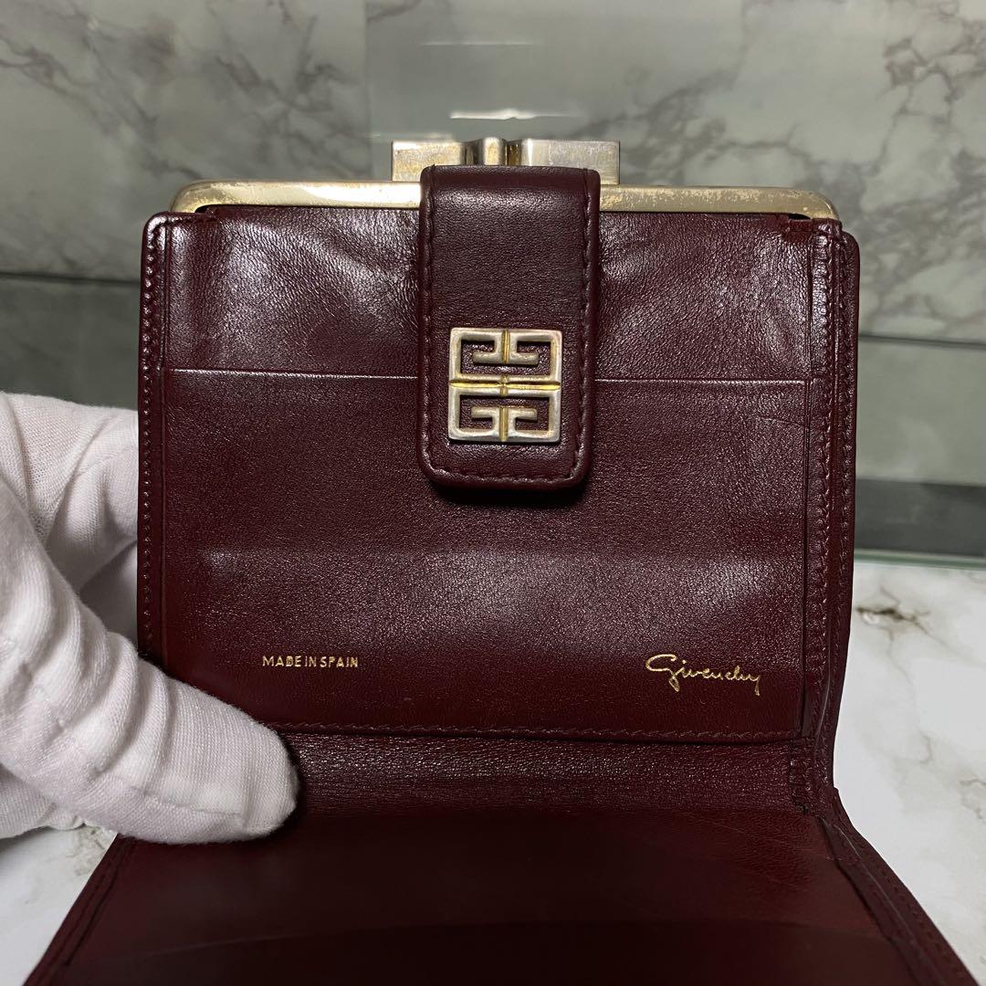 スペイン製 GIVENCHY ジバンシー 二つ折り財布 ワインレッド がま口